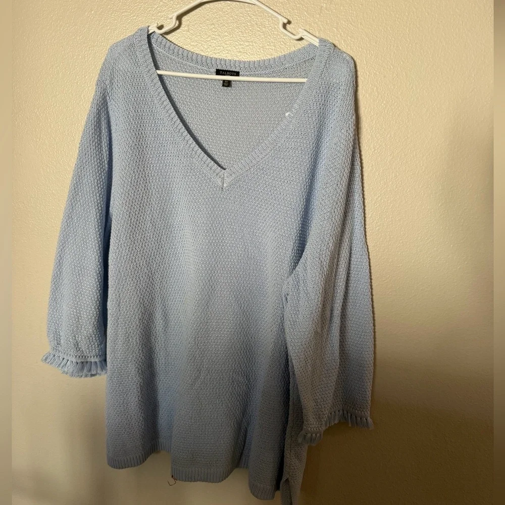 Talbots Light Blue V-Neck Fringed Women's Sweater Size 3X Coastal Grandma - Picture 3 of 3